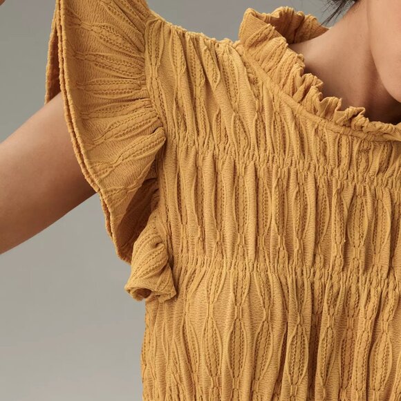 ANTHROPOLOGIE: Smocked Top: Gold - Picture 4 of 8
